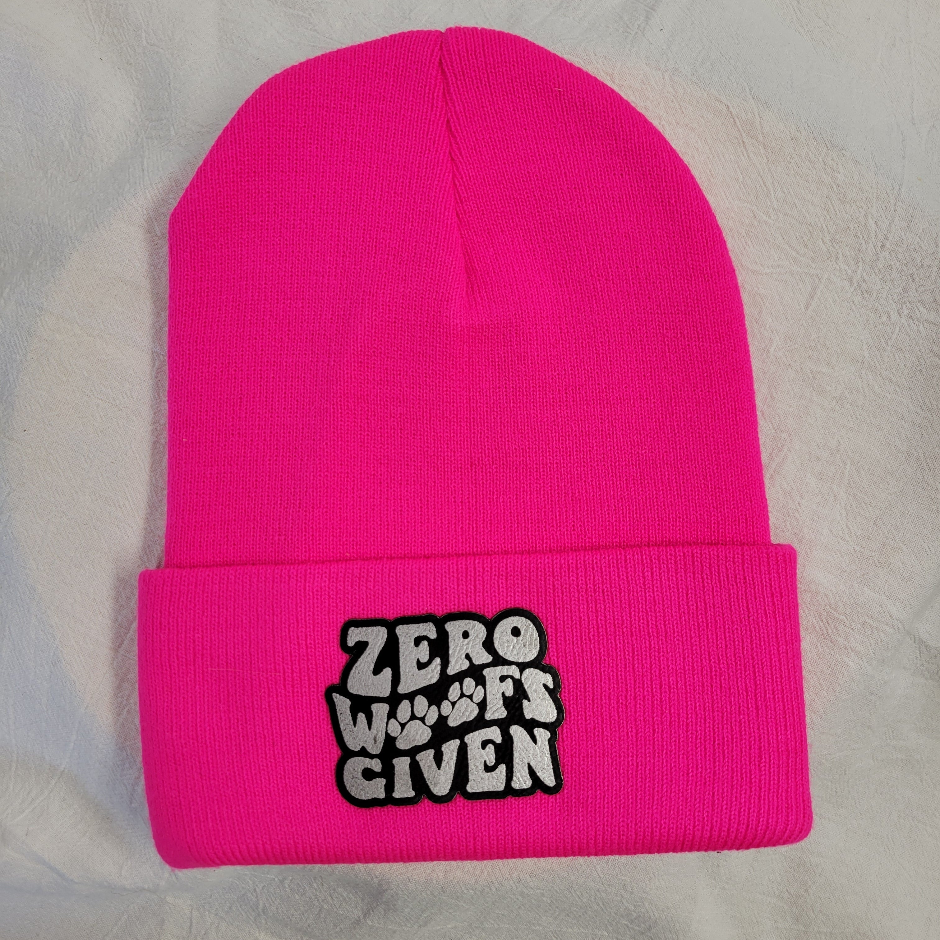 Beanies with pet quote patches